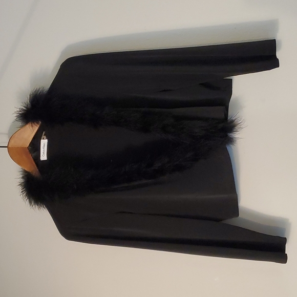 CALVIN KLEIN Womens Black Faux Fur Long Sleeve Open Cardigan Top Size: L - Picture 1 of 6